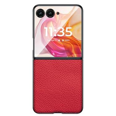 Imagem de LTLMYDAM Capa de couro genuíno para Moto Razr 50Ultra/50, capa de telefone fina estilo negócios capa de proteção contra quedas traseira textura lichia, vermelha, 50Ultra