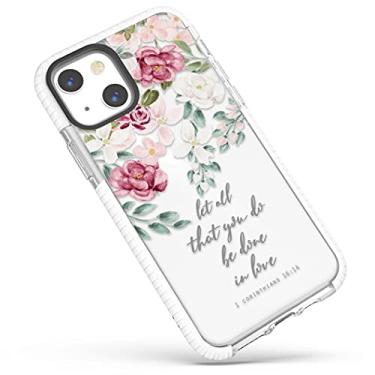 Imagem de frepstudio Capa transparente compatível com iPhone 13 (6,1 polegadas), meninas mulheres rosas escrituras inspiradoras versículos bíblicos citações cristãs Corinthians 16:14 capa protetora macia à