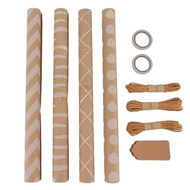 Imagem de plplaaoo Conjunto de papel de embrulho, rolos de papel de embrulho Kraft multiuso com etiquetas e versátil para aniversários, casamentos e necessidades de embrulho de presente