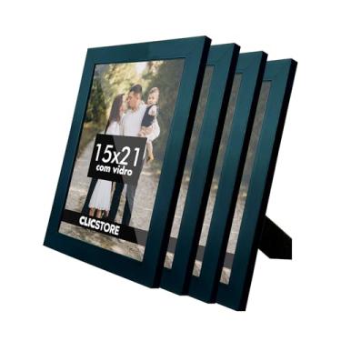 Imagem de Kit 4 Porta Retrato 15x21 A5 Com Vidro Fotos Moldura Aparador Decoração Quadro (Preto)
