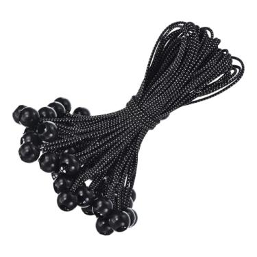 Imagem de YOKIVE 50 peças de cordão elástico de lona, cordas elásticas de amarrar com bolas | Ótimo para acampamento ao ar livre, abrigos de carga, postes de tenda, lona preta (30,5 cm)