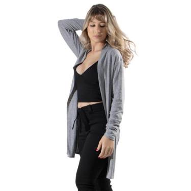 Imagem de Cardigan Canelado Vekyo Manga Longa Inverno Moda Casual, Único, Cinza