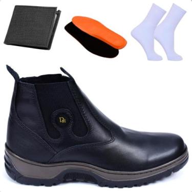 Imagem de Kit Bota Masculina Impermeável Em Couro Com Palmilha Gel + Meia E Cart