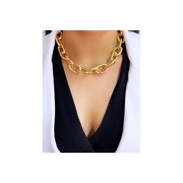 Imagem de Colar Corrente feminino Elos Grosso Folheado a Ouro 18K/ Moda Blogueir