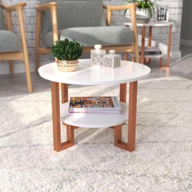 Imagem de Mesa De Centro Redonda 2 Tampos Pés Cobre Branco - Lojas RDS