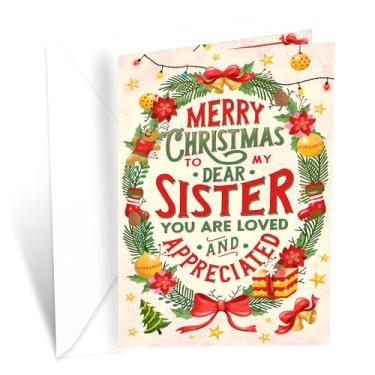 Imagem de Prime Greetings Cartão de Natal Sister, feito nos EUA, ecológico, cartolina grossa com envelope premium 12,7 cm x 19,7 cm, embalado em caixa de proteção