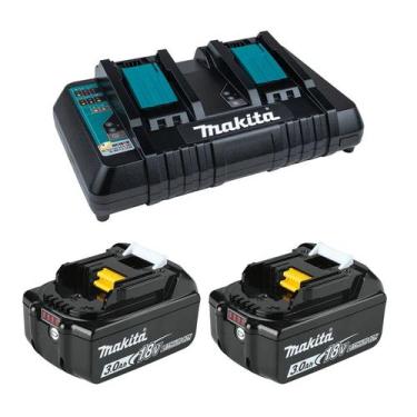 Imagem de Kit Carregador Rápido Duplo 127v + 2 Baterias 18v 3ah Makita