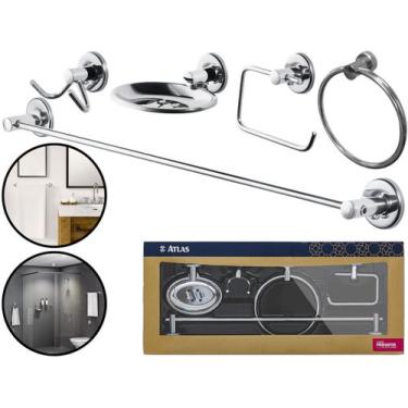 Imagem de Conjunto De Acessórios Para Banheiro Lavabo Metal Polido 5 Peças Compl