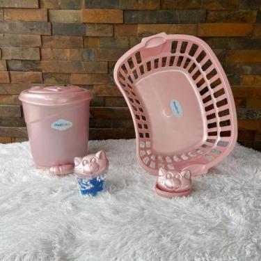 Imagem de Cesto de Roupa Telado 25 Litros quarto com saboneteira e lixeira bascu
