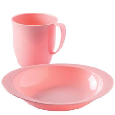 Imagem de Conjunto infantil caneca e prato rosa Plasutil