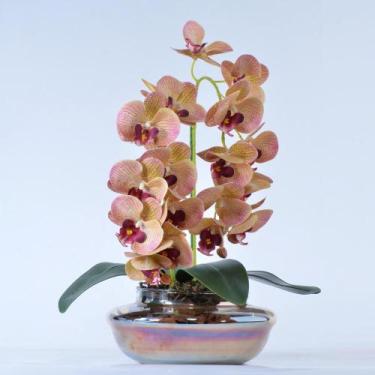 Imagem de Arranjo com 2 Orquídeas Artificiais Outonadas Vaso Ambar - Vila das Fl