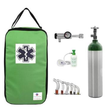 Imagem de Kit Oxigênio 3L Alumínio com Bolsa Verde Sem Carga Válvula Click - Cor