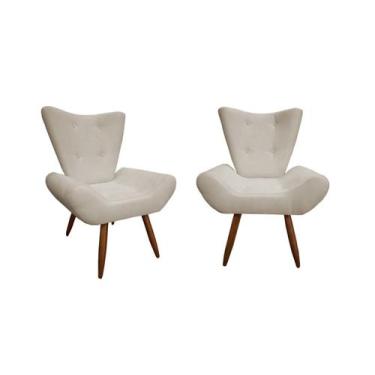 Imagem de Kit 2 Poltronas Decorativa Emilia Suede Bege Pés Madeira Ms Decor - Ma
