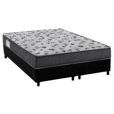 Imagem de  Cama Box Queen: Colchão Espuma Ortobom D33/EP Anatômico Fort Tech ISO 100 + Base CRC Suede Black(158x198)