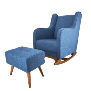 Imagem de Kit Amamentação Poltrona Cadeira Balanço Windy Baby Linho + Puff Papir