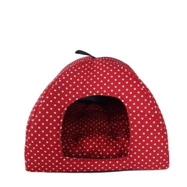 Imagem de Cama Pet 2x1 Casinha Cabana Toca Iglu Almofada Cães Gato vermelho - Lu