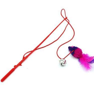 Imagem de Brinquedo Para Gato Varinha Interativa Vara 30cm Com Penas coloridas e