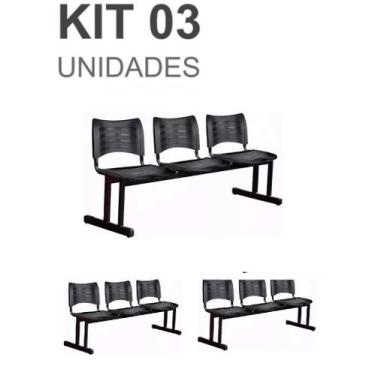 Imagem de Kit 03 Cadeiras Longarinas PLÁSTICAS 03 Lugares  Cor PRETA  23019 - AM