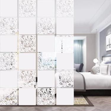 Imagem de 12 + 4 peças de telas divisórias KEIBIKEIDI feitas de PVC ecológico, tela de painel de suspensão branca misturada simples e moderna para decoração de sala de estar, quarto, cozinha, sala de jantar,