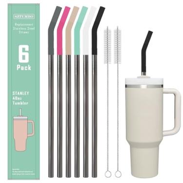 Imagem de Sztumbo 6 PÇS Canudo reto reutilizável de aço inoxidável de 30,5 cm, com 6 pontas flexíveis de silicone e 2 escovas de limpeza, para copo Stanley, Hydrapeak, Owala, Simple Modern 32 copos de 1,13 g (8