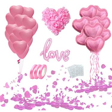 Imagem de STIMULATE SZXXZZMY 50 6-inch Pink Heart Balloons Latex，18-inch 10Pcs Pink Heart Balloons Foil ，42-inch 1Pcs Pink Love Balloon，Pink Petals Kit for Valentines Day,Propose Marriage,Wedding Party (pink)