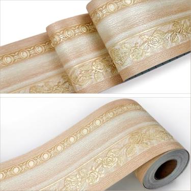 Imagem de Borda de parede de papel de parede, moldura floral rosa 3D, borda de parede com coroa real, adesivo de decoração de azulejos de grão de madeira, fácil de aplicar para decoração de banheiro e cozinha