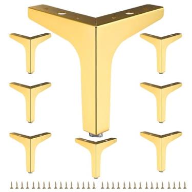 Imagem de Conjunto de 8 pernas de móveis de metal dourado de 15 cm, pés de móveis de metal triangular, substituição DIY para suporte de TV, sofá, cômoda, armário, penteadeira (ouro)