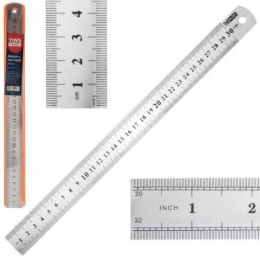 Imagem de Regua de inox 30cm graduacao em milimetros e polegadas yins paper