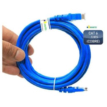 Imagem de Cabo de Rede Patch Cord Ethernet Lan Rj45 Cat 6 Utp Azul 5 Metros - To