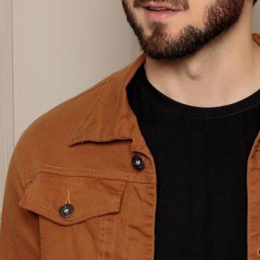 Imagem de Jaqueta Jeans Sarja Masculino Plus Size - La RosaFlor, Marrom, G3 - 52