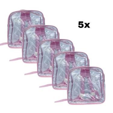 Imagem de KIT COM 5 MINI mochila ROSA infantil transparente cristal escola viage