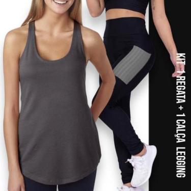 Imagem de Camiseta REGATA DRY FIT Tecido Furadinho + Calça LEG LEGGING BOLSOS Co