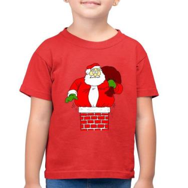 Imagem de Camiseta Algodão Infantil Papai Noel Chaminé - Foca na Moda, Vermelho,