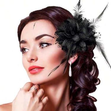 Imagem de Presilha Flor Preta Enfeite Cabelo Chapéu Penteado Festas - anjo da ma