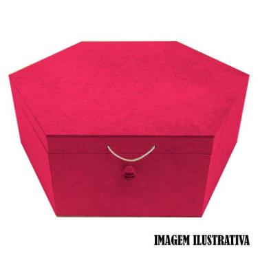Imagem de Caixa Sextavada Tampa Dobradiça e Fecho com Elastico 36x31x12 Mdf 6mm 