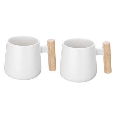Imagem de HARFINGTON 2 peças de caneca de café de cerâmica 364 g com cabo de madeira simples canecas de café grandes feito à mão xícara de chá de cerâmica para café com leite e sopa de chá para escritório, casa