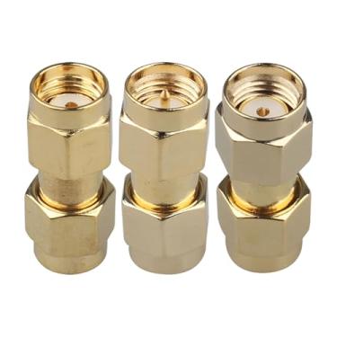 Imagem de Futheda 3 peças RP-SMA para RP-SMA para SMA SMA para plugue macho RP-SMA adaptador SMA reto conector coaxial RF para antena FPV cabo de extensão de rádio roteador RP-SMA macho para conversor de