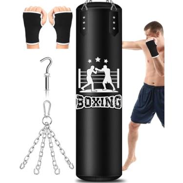 Imagem de Saco de pancadas para adultos, bolsa de boxe suspensa de couro PU de 1,2 m com correntes, bolsa de chute pesada, equipamento de boxe para treinamento de MMA, karatê, kickboxing, artes marciais