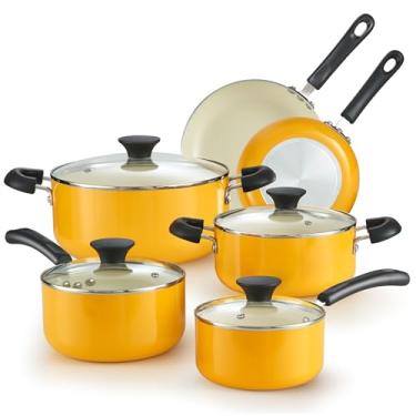 Imagem de Cook N Home Pots and Pans Set Nonstick, 10-Piece Ceramic Kitchen Cookware Sets, Nonstick Cooking Set with Saucepans, Frying Pans, Dutch Oven Pot with Lids, Yellow