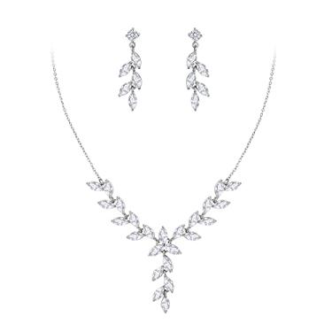 Imagem de Crysdue Conjunto de brincos com pingente de colar de zircônia cúbica banhado a ouro rosa e prata 14K, Latão, Zircônia cúbica