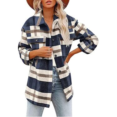 Imagem de Camisa Checed Feminina Patchwor Xadrez Camisa Checed Flanela Blusa Casual Camisa Oversized Jacet Lumberjac Camisa Manga Longa Camisa Blusa Blusa Camisa, Azul B,3XL