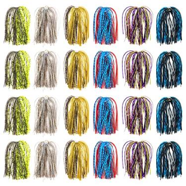 Imagem de goture Saias de silicone, kit de substituição de 24 peças de iscas giratórias para pesca de robalo, saias de silicone de 5 cores para iscas de pesca, saias de futebol