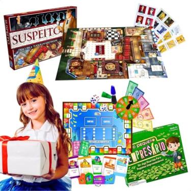 Imagem de Kit 2 brinquedos infantis educativos pedagógico jogo pequeno empresario recreativo + suspeito resolva todos os mistérios jogos de detetive didáticos menino 8 anos presente natal menina dia das criança