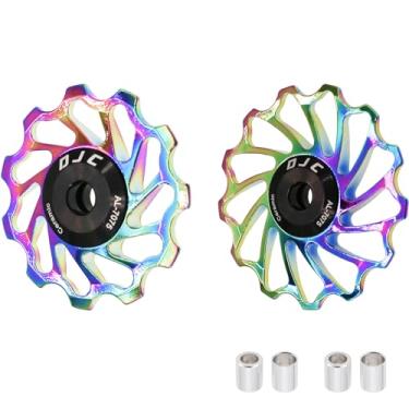 Imagem de DJC Roda de rolamento de cerâmica para bicicleta, 2 peças, rolo guia 11T 12T 13T 14T 15T 16T MTB Road Bike Derailleur traseiro para Shimano para Sram Pulley oilslick (oilslick, 11T e 13T)