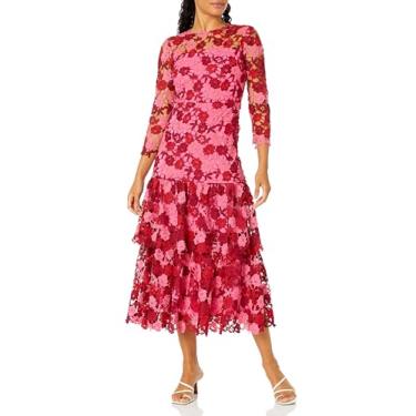 Imagem de Shoshanna Vestido feminino Angeline Bouquet de renda manga longa até o tornozelo, Magenta/Rosa/Borgonha, 7