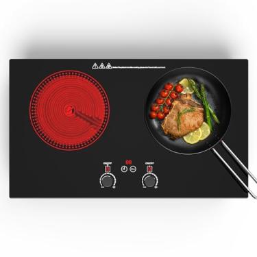 Imagem de Wesonorous Cooktop Elétrico, Fogão Elétrico 110V 2400W com Toque Lcd e Controle de Botão, Cooktop Elétrico de 2 Queimadores Embutido e de Bancada com 11 Níveis de Potência, Bloqueio e Temporizador Par