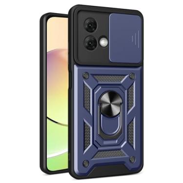 Imagem de Kainevy Capa resistente para Motorola Moto G84 5G com capa protetora para câmera Moto G84 à prova de choque com anel suporte magnético preto estético legal para homens meninos capa durável (azul)