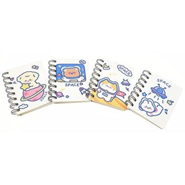 Imagem de Ailifly Pacote com 4 blocos de notas portáteis com 4 estilos, bobina espiral, com papel pautado universitário, 80 folhas/livro (espaço)