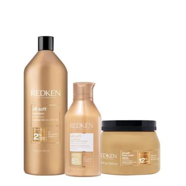 Imagem de Kit Redken All Soft Shampoo Litro Condicionador e Máscara G (3 produto