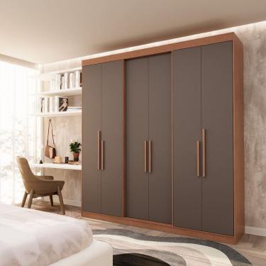 Imagem de Guarda Roupa Casal 6 Portas Lugano 206x217x47,5 Cm Carvalho Vermontt/Cinza